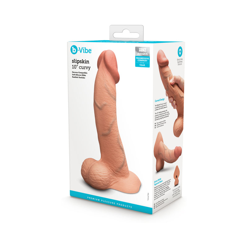 b-Vibe Slipskin Realistic Silicone Dildo 10 in. Curved Mocha